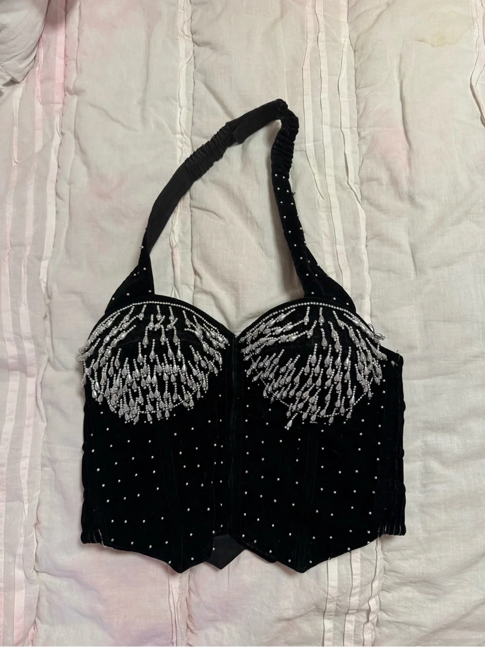 vintage y2k bra top blouse velvet with gem detail fashion fantasy brand size L